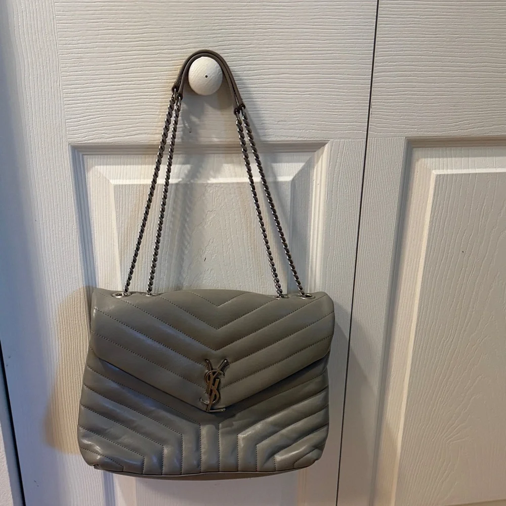 Saint Laurent Grey Quilted medium Loulou Leather Chain-strap Shoulder Bag